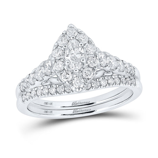 14K White Or Yellow Gold Marquise Diamond Bridal Wedding Ring Band Set , Womens Size: 5-10