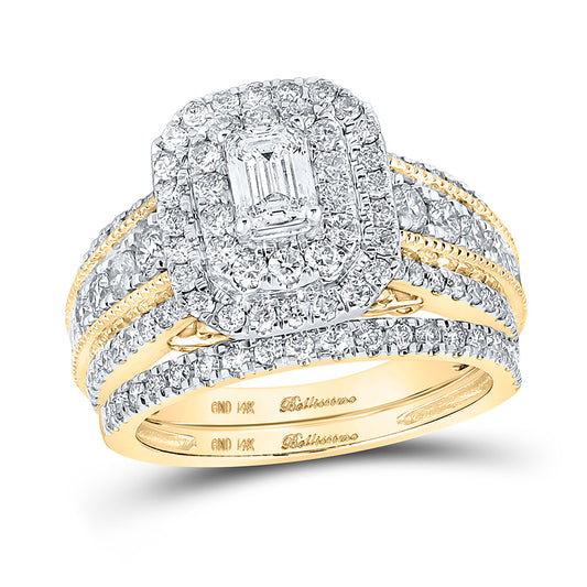 14K Yellow Gold Emerald Diamond Bridal Wedding Ring Band Set 2 Cttw, Womens Size: 5-10