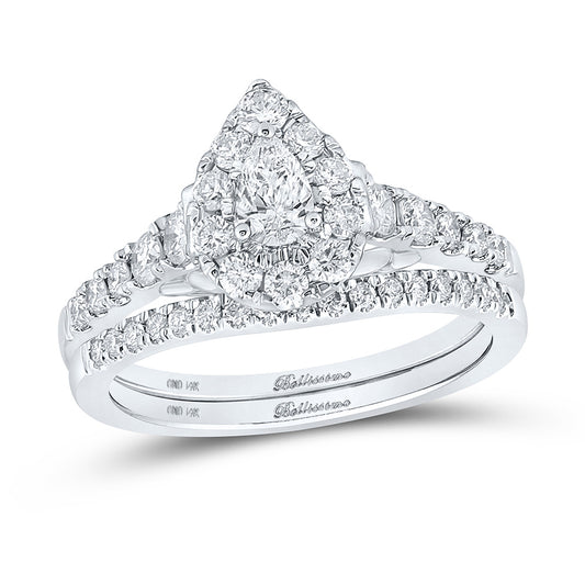 14K White Or Yellow Gold Pear Diamond Bridal Wedding Ring Band Set , Womens Size: 5-10