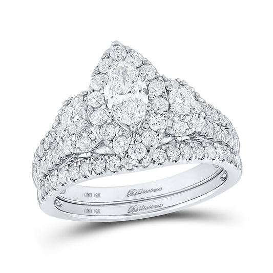 14K White Or Yellow Gold Marquise Diamond Bridal Wedding Ring Band Set, Womens Size: 5-10
