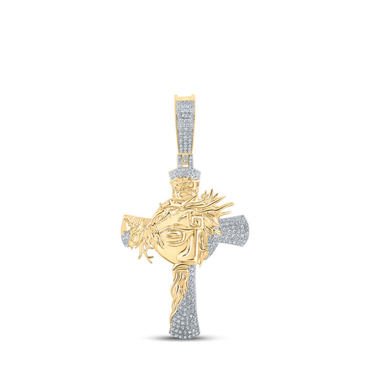 10K Yellow Gold Mens Round Diamond Cross Charm Pendant 1/2 Cttw