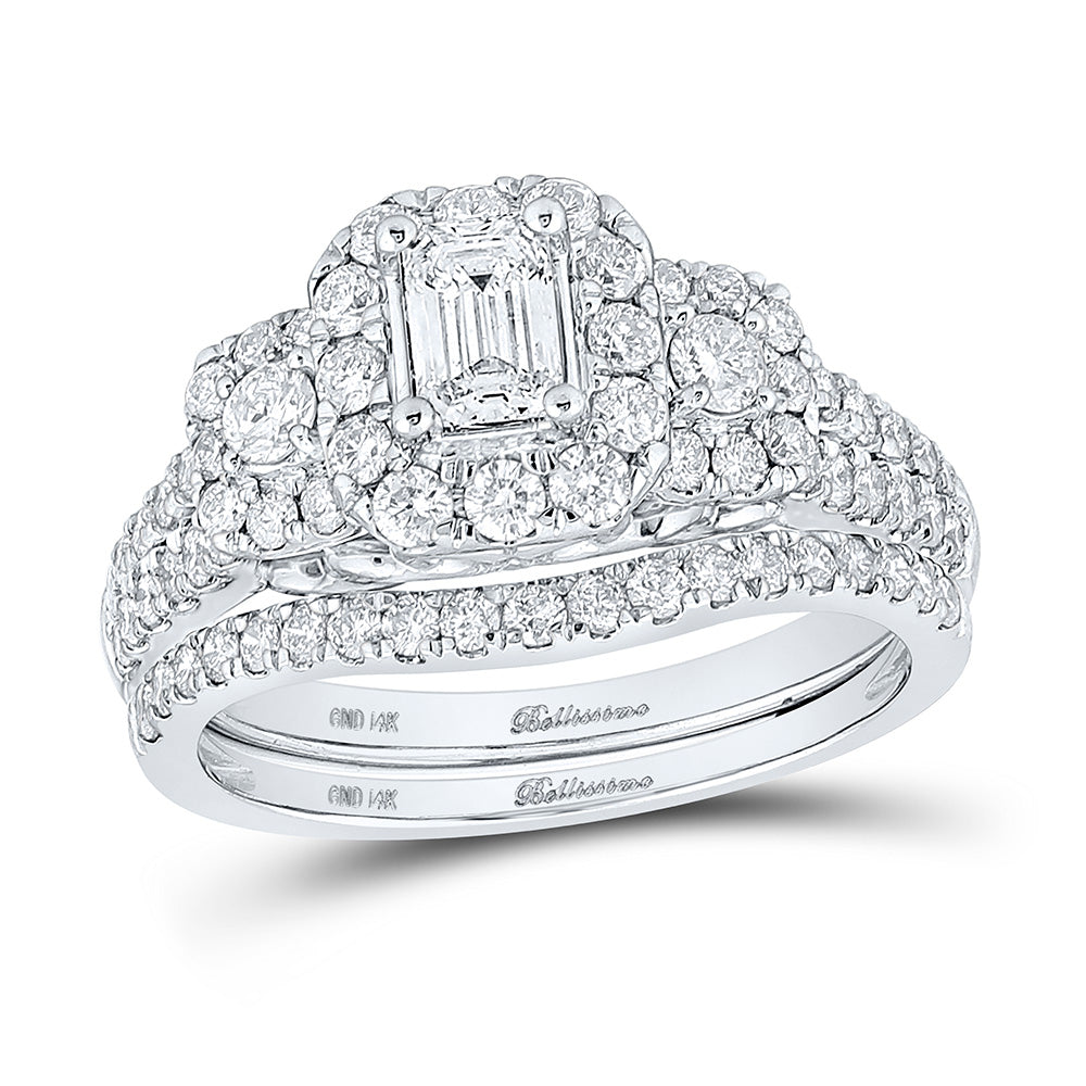 14K Yellow Or White Gold  Emerald Diamond Bridal Wedding Ring Band Set 1-1/2 Cttw, Womens Size: 5-10