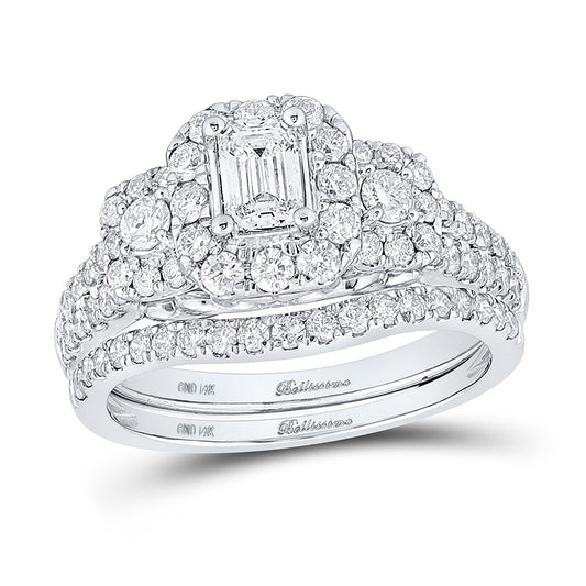 14K Yellow Or White Gold  Emerald Diamond Bridal Wedding Ring Band Set 1-1/2 Cttw, Womens Size: 5-10