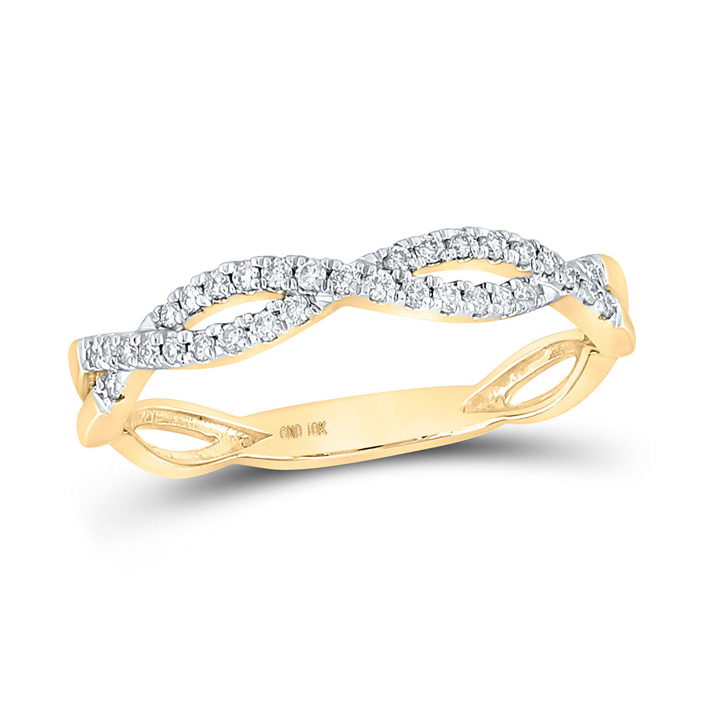 10K Yellow Gold Womens Round Diamond Twist Stackable Band Ring 1/6 Cttw, Womens Size: 5-10