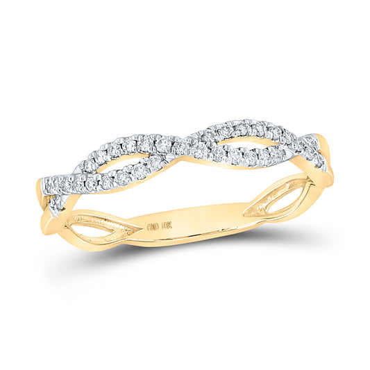 10K Yellow Gold Womens Round Diamond Twist Stackable Band Ring 1/6 Cttw, Womens Size: 5-10