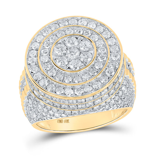 10K Yellow Gold Mens Round Diamond Circle Cluster Ring 5 Cttw, Mens Size: 7-13