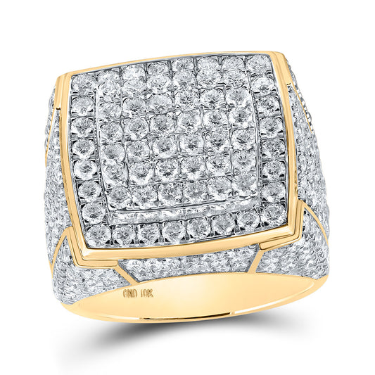 10K Yellow Gold Mens Round Diamond Square Ring 4-7/8 Cttw, Mens Size: 7-13