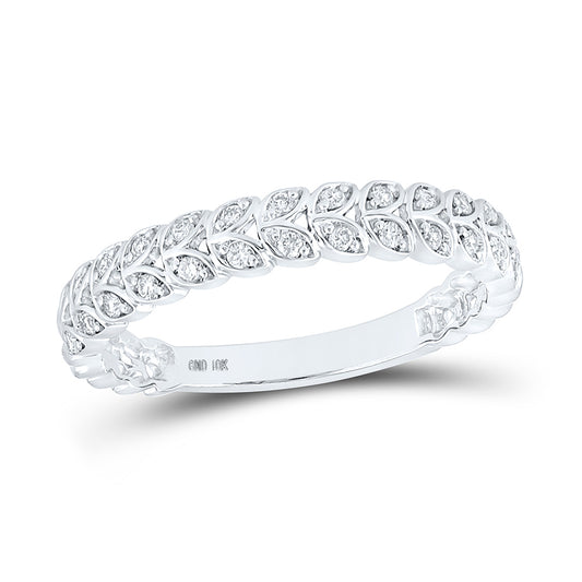 10K White Gold Womens Round Diamond Vine Leaf Stackable Band Ring 1/6 Cttw, Womens Size: 5-10
