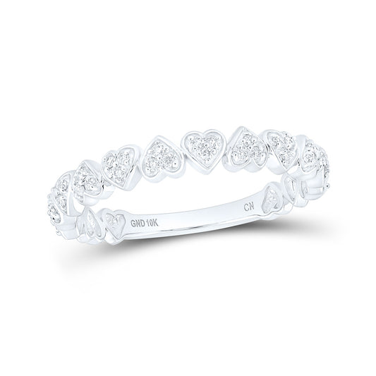 10K White Or Yellow Gold Womens Round Diamond Heart Stackable Band Ring , Womens Size: 5-10