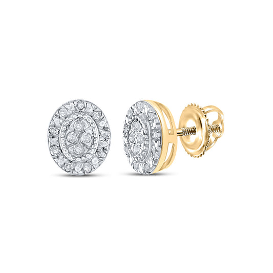 Sterling Silver Or Yellow-tone Sterling Silver Womens Round Diamond Oval Earrings