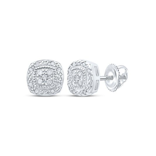 Sterling Silver Or Yellow-tone Sterling Silver Womens Round Diamond Square Earrings