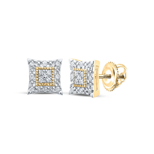 Sterling Silver Or Yellow-tone Sterling Silver Womens Round Diamond Square Earrings