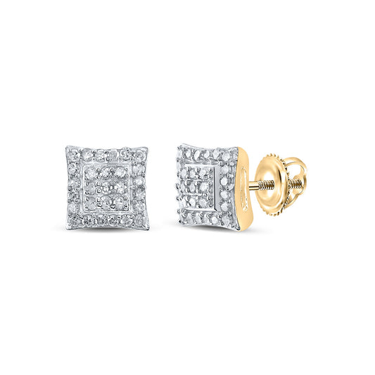 Sterling Silver Or Yellow-tone Sterling Silver Womens Round Diamond Square Earrings