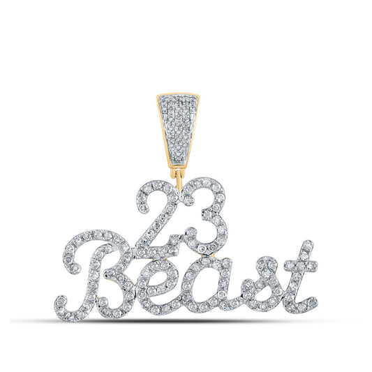 10K Yellow Gold Mens Round Diamond 23 Beast Phrase Charm Pendant 1 Cttw