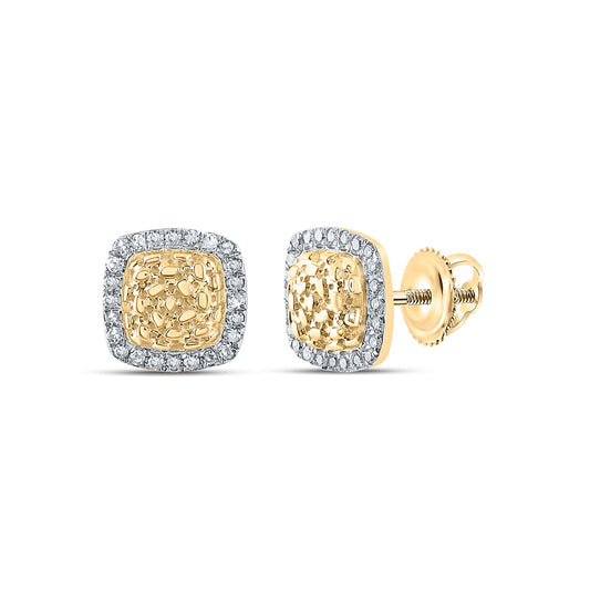 10K Yellow Gold Womens Round Diamond Nugget Square Earrings 1/8 Cttw, Length: 0.31 In, Width: 0.31 In
