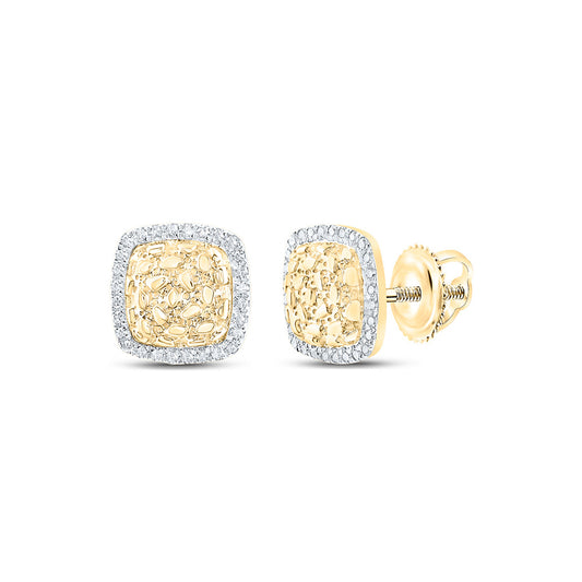 10K Yellow Gold Womens Round Diamond Nugget Square Earrings 1/6 Cttw, Length: 0.4 In, Width: 0.4 In