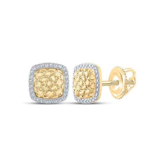 10K Yellow Gold Womens Round Diamond Nugget Square Earrings 1/4 Cttw