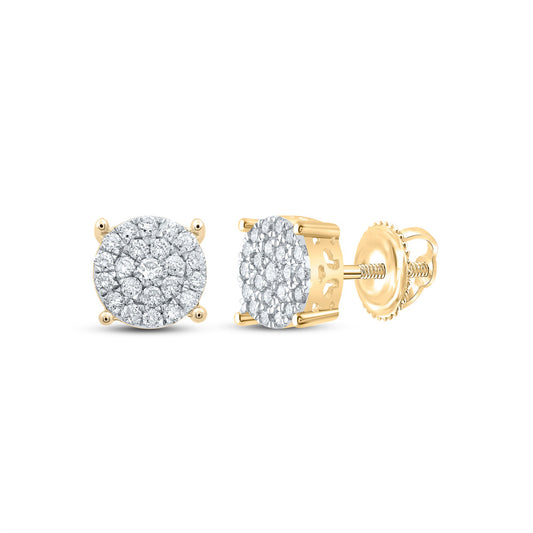 10K Yellow Gold Womens Round Diamond Cluster Earrings 3/4 Cttw