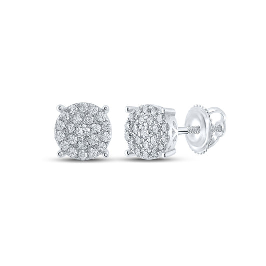 10K White Or Yellow Gold Womens Round Diamond Cluster Earrings