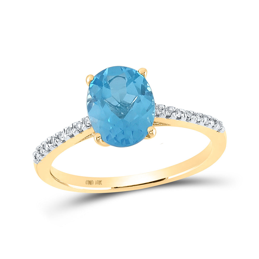 10K Yellow Or White Or Rose Gold Womens Oval Synthetic Blue Topaz Solitaire Ring, Womens Size: 5-10