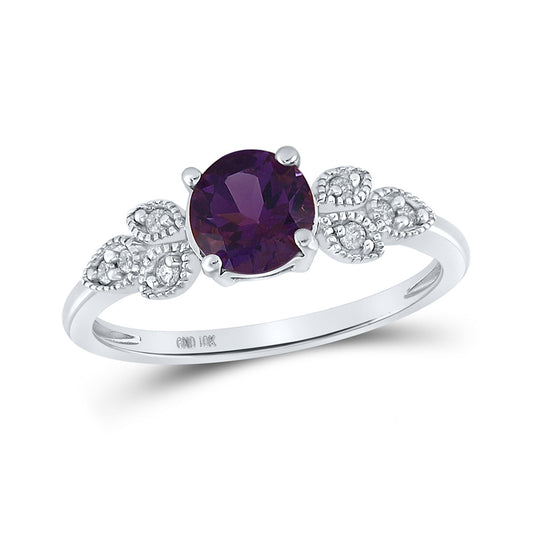 10K White Gold Womens Round Synthetic Amethyst Floral Solitaire Ring 7/8 Cttw, Womens Size: 5-10