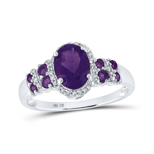 10K White Gold Womens Oval Synthetic Amethyst Solitaire Ring 1-3/8 Cttw, Womens Size: 5-10