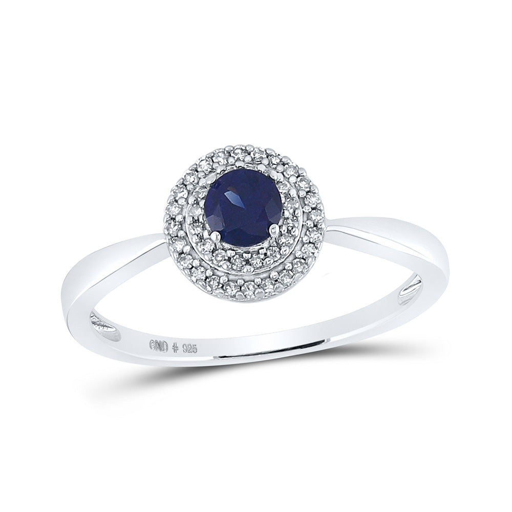 Sterling Silver Womens Round Synthetic Blue Sapphire Diamond Solitaire Ring 1/3 Cttw, Womens Size: 5-10