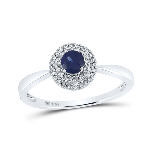 Sterling Silver Womens Round Synthetic Blue Sapphire Diamond Solitaire Ring 1/3 Cttw, Womens Size: 5-10