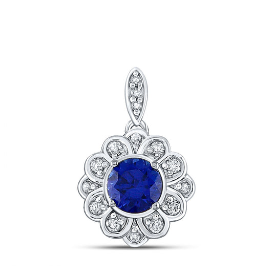 10K White Gold Womens Round Synthetic Blue Sapphire Fashion Pendant 3/4 Cttw