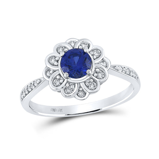 10K White Gold Womens Round Synthetic Blue Sapphire Fashion Ring 7/8 Cttw, Womens Size: 5-10
