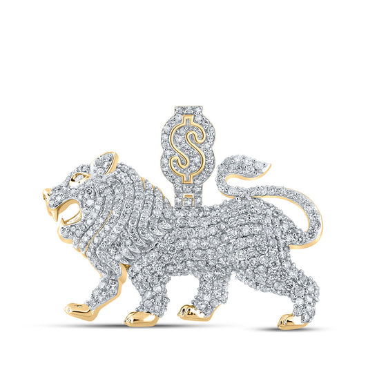 10K Yellow Gold Mens Round Diamond Lion Dollar Sign Charm Pendant 2-3/4 Cttw