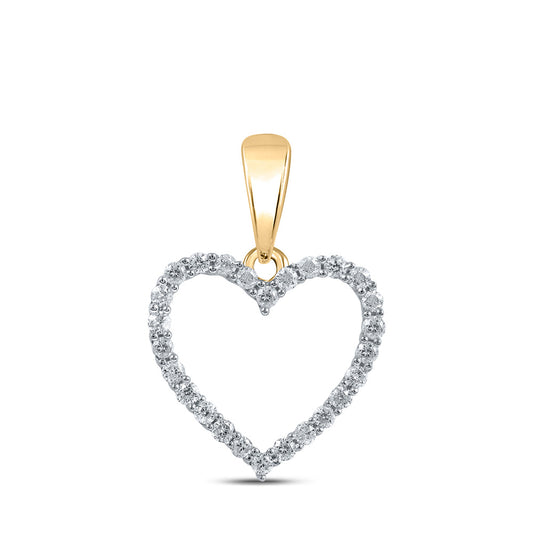 10K Yellow Gold Womens Round Diamond Heart Pendant 1/10 Cttw