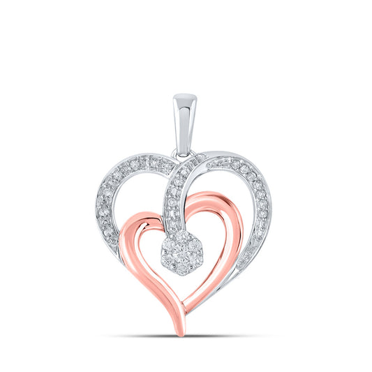 10K Two-tone Gold Womens Round Diamond Heart Pendant 1/8 Cttw