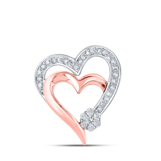 10K Two-tone Gold Womens Round Diamond Heart Pendant 1/10 Cttw
