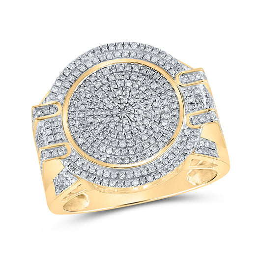 10K Yellow Gold Mens Round Diamond Circle Ring 7/8 Cttw, Mens Size: 7-13