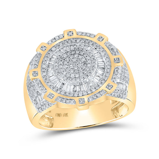 10K Yellow Gold Mens Baguette Diamond Circle Ring 1 Cttw, Mens Size: 7-13