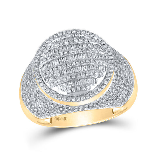 10K Yellow Gold Mens Baguette Diamond Circle Ring 1-5/8 Cttw, Mens Size: 7-13
