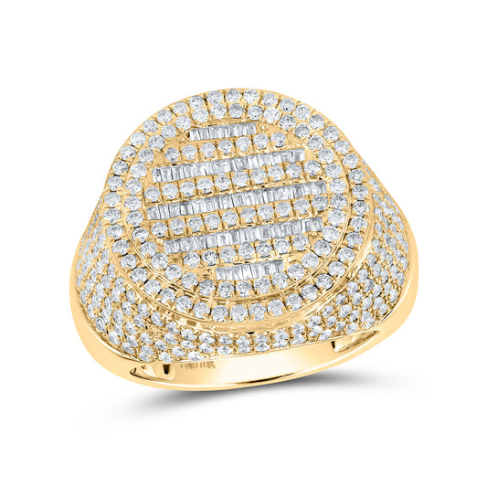 10K Yellow Gold Mens Baguette Diamond Circle Ring 3-3/8 Cttw, Mens Size: 7-13