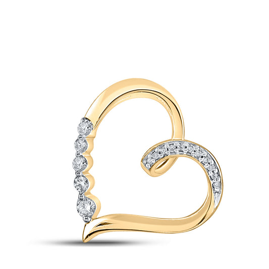 10K Yellow Gold Womens Round Diamond Heart Pendant 1/10 Cttw