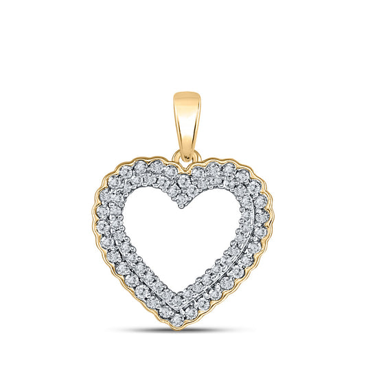 10K Yellow Gold Womens Round Diamond Heart Pendant 1/3 Cttw