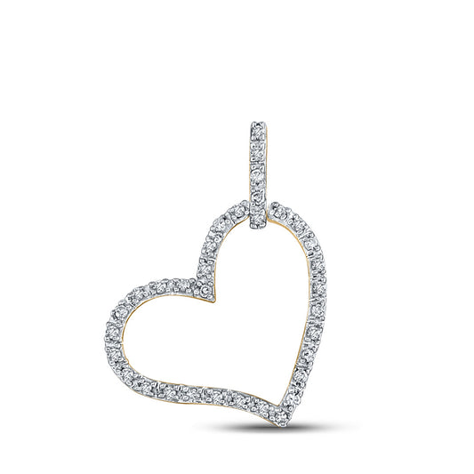 10K Yellow Gold Womens Round Diamond Heart Pendant 1/12 Cttw