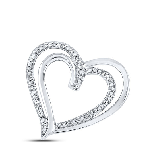 Sterling Silver Womens Round Diamond Heart Pendant 1/20 Cttw, Length: 0.71 In, Width: 0.74 In