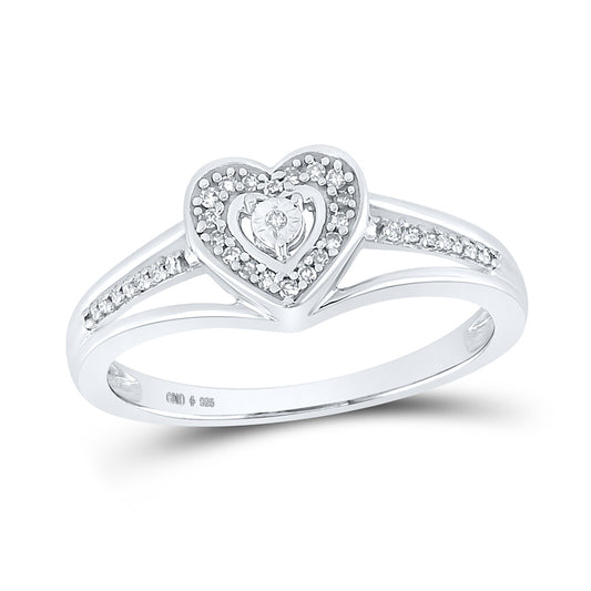 Sterling Silver Womens Round Diamond Heart Ring 1/10 Cttw, Womens Size: 5-10
