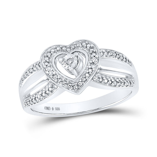 Sterling Silver Womens Round Diamond Heart Ring .03 Cttw, Womens Size: 5-10