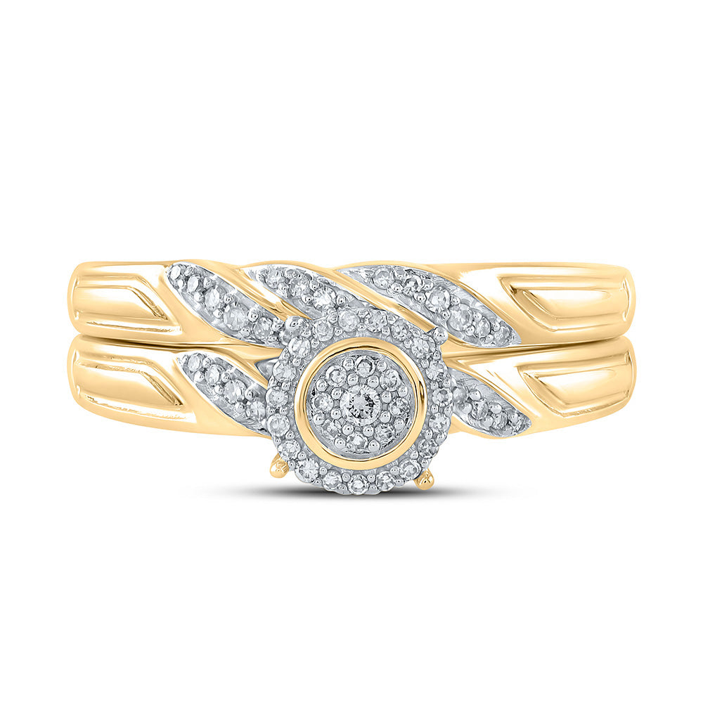 10K White Or Yellow Gold Round Diamond Halo Bridal Wedding Ring Band Set , Womens Size: 5-10