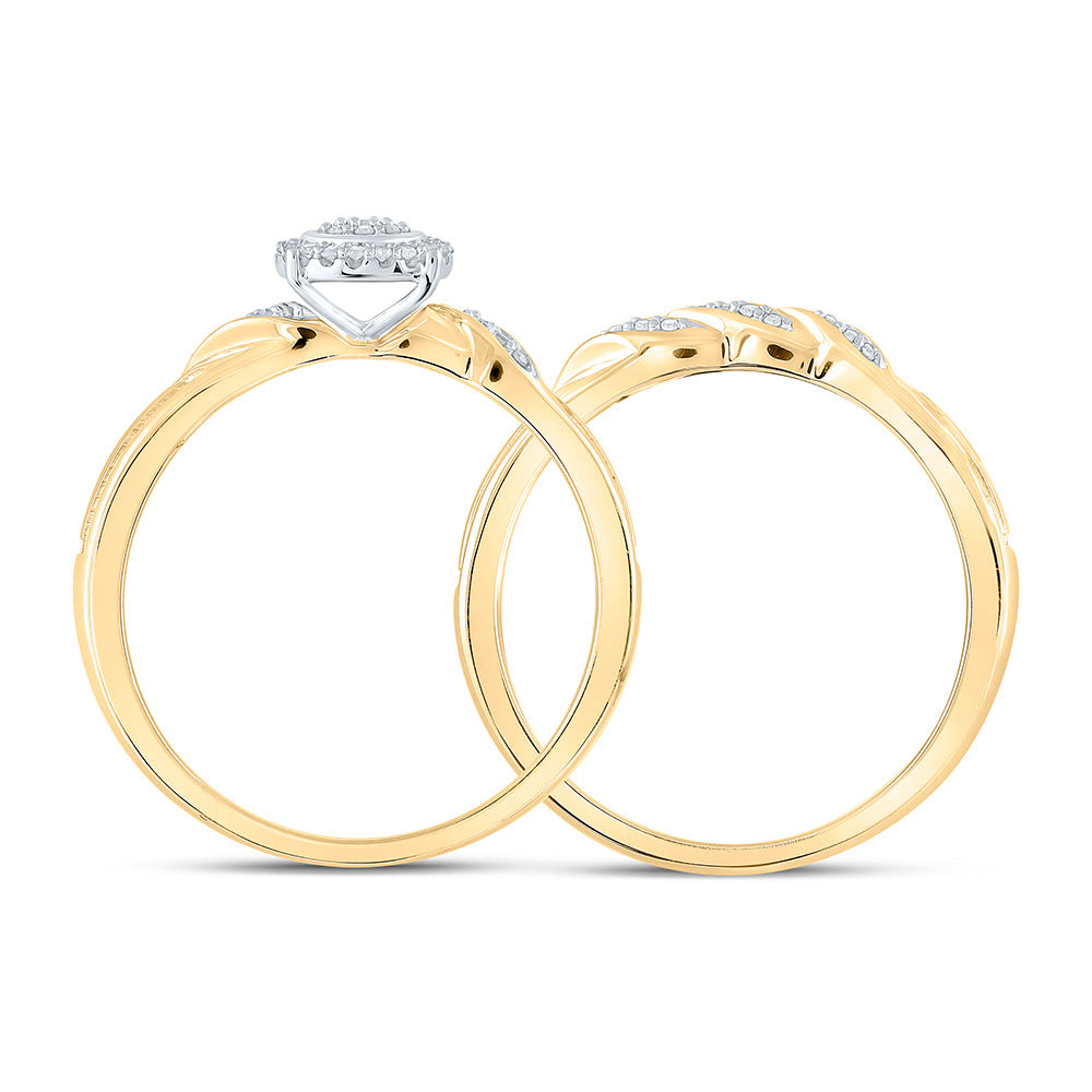10K White Or Yellow Gold Round Diamond Halo Bridal Wedding Ring Band Set , Womens Size: 5-10