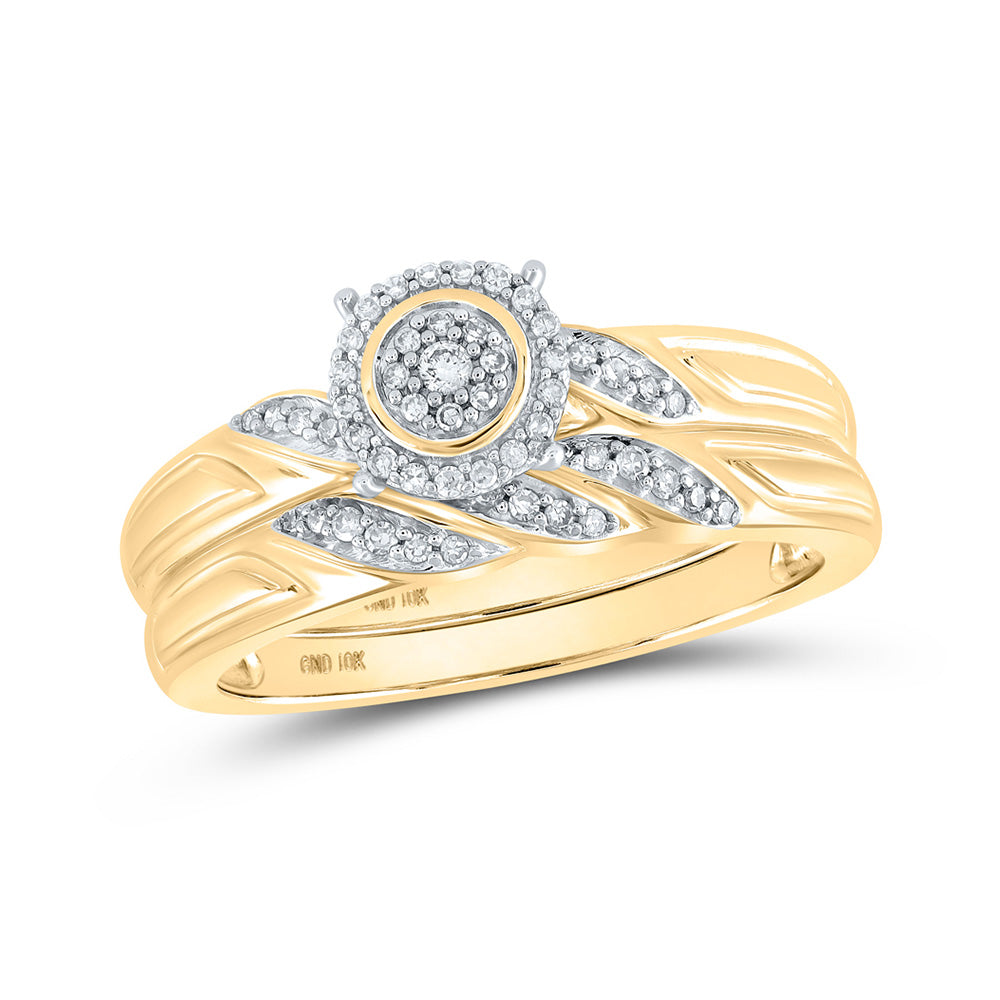 10K White Or Yellow Gold Round Diamond Halo Bridal Wedding Ring Band Set , Womens Size: 5-10