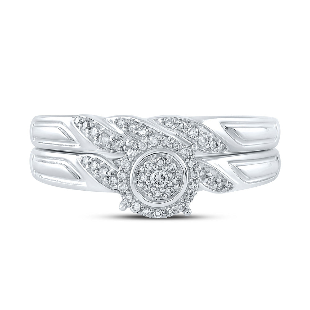 10K White Or Yellow Gold Round Diamond Halo Bridal Wedding Ring Band Set , Womens Size: 5-10
