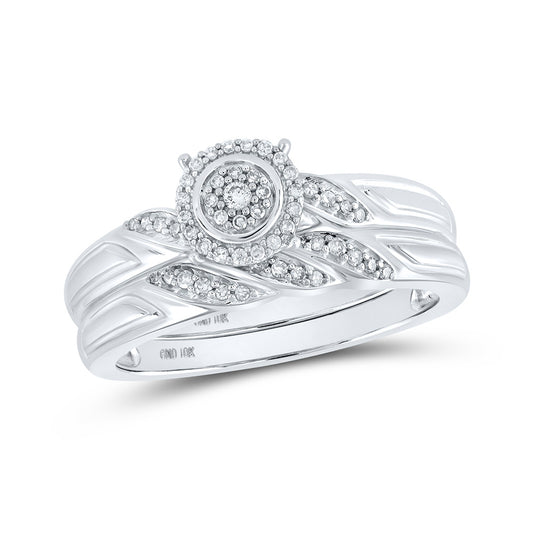 10K White Or Yellow Gold Round Diamond Halo Bridal Wedding Ring Band Set , Womens Size: 5-10