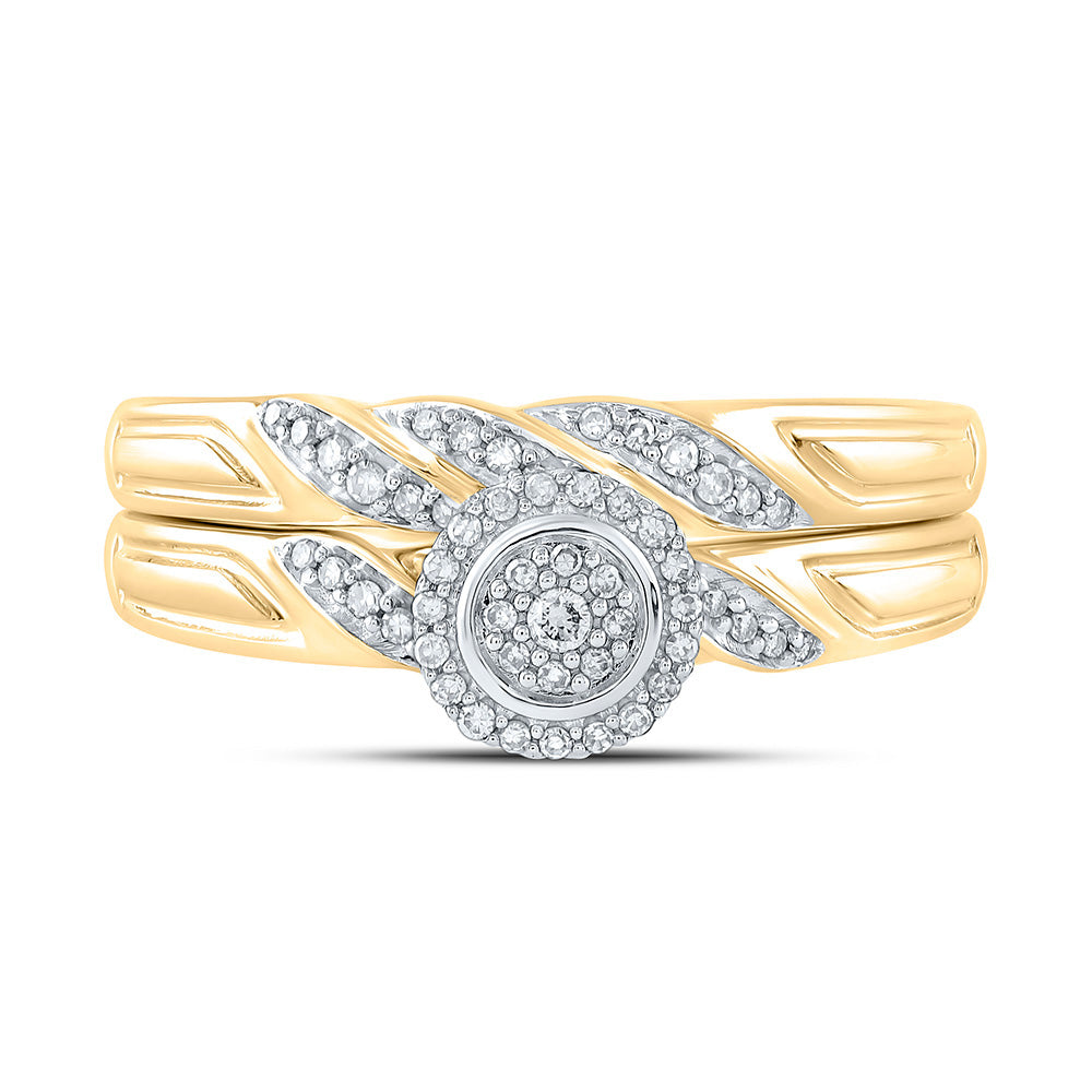 10K Yellow Gold Round Diamond Bridal Wedding Ring Band Set 1/6 Cttw, Womens Size: 5-10